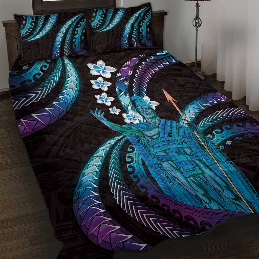 Hawaii King Kamehameha Quilt Bed Set Fantastic Plumeria Amethyst Gradient