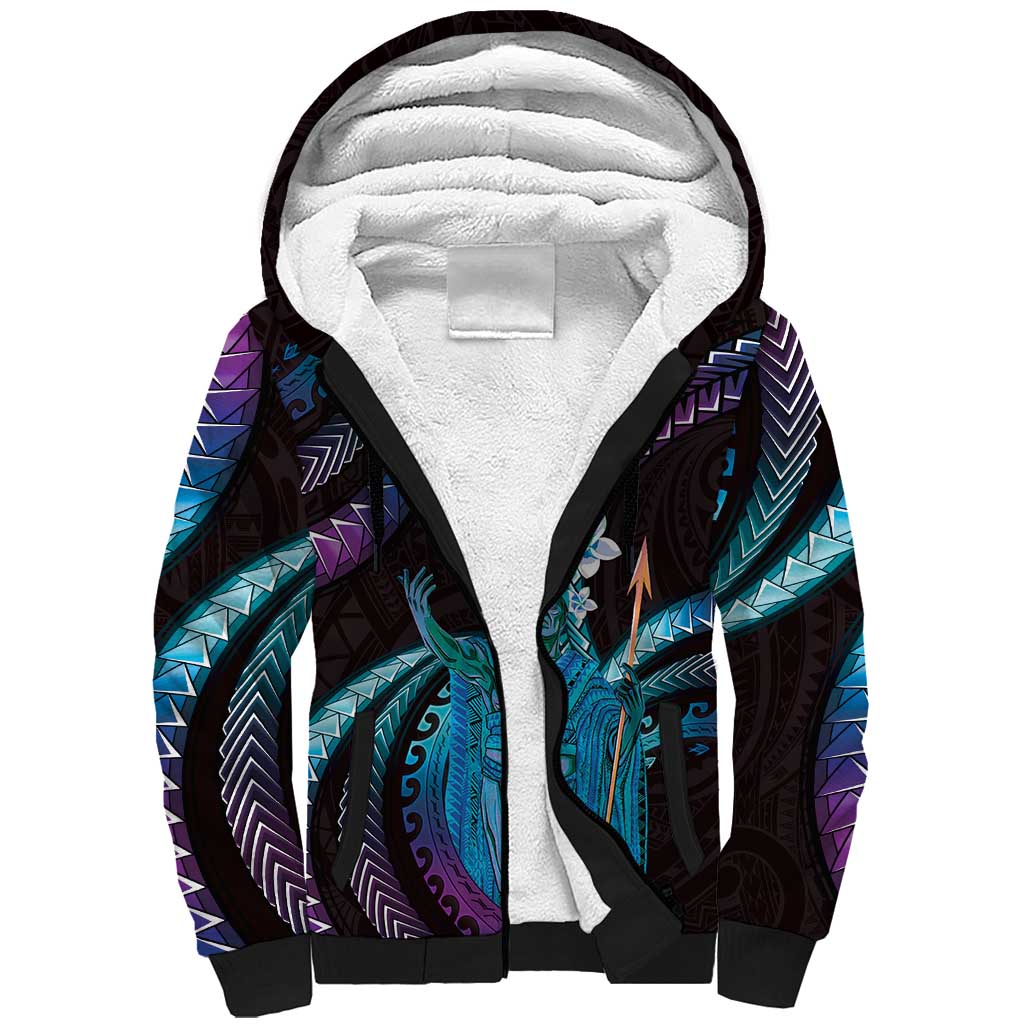 Hawaii King Kamehameha Sherpa Hoodie Fantastic Plumeria Amethyst Gradient