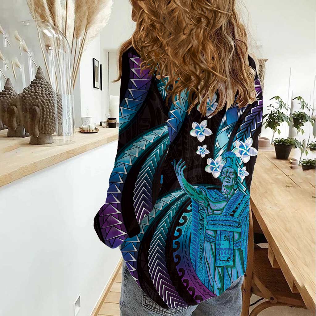 Hawaii King Kamehameha Women Casual Shirt Fantastic Plumeria Amethyst Gradient