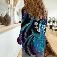 Hawaii King Kamehameha Women Casual Shirt Fantastic Plumeria Amethyst Gradient