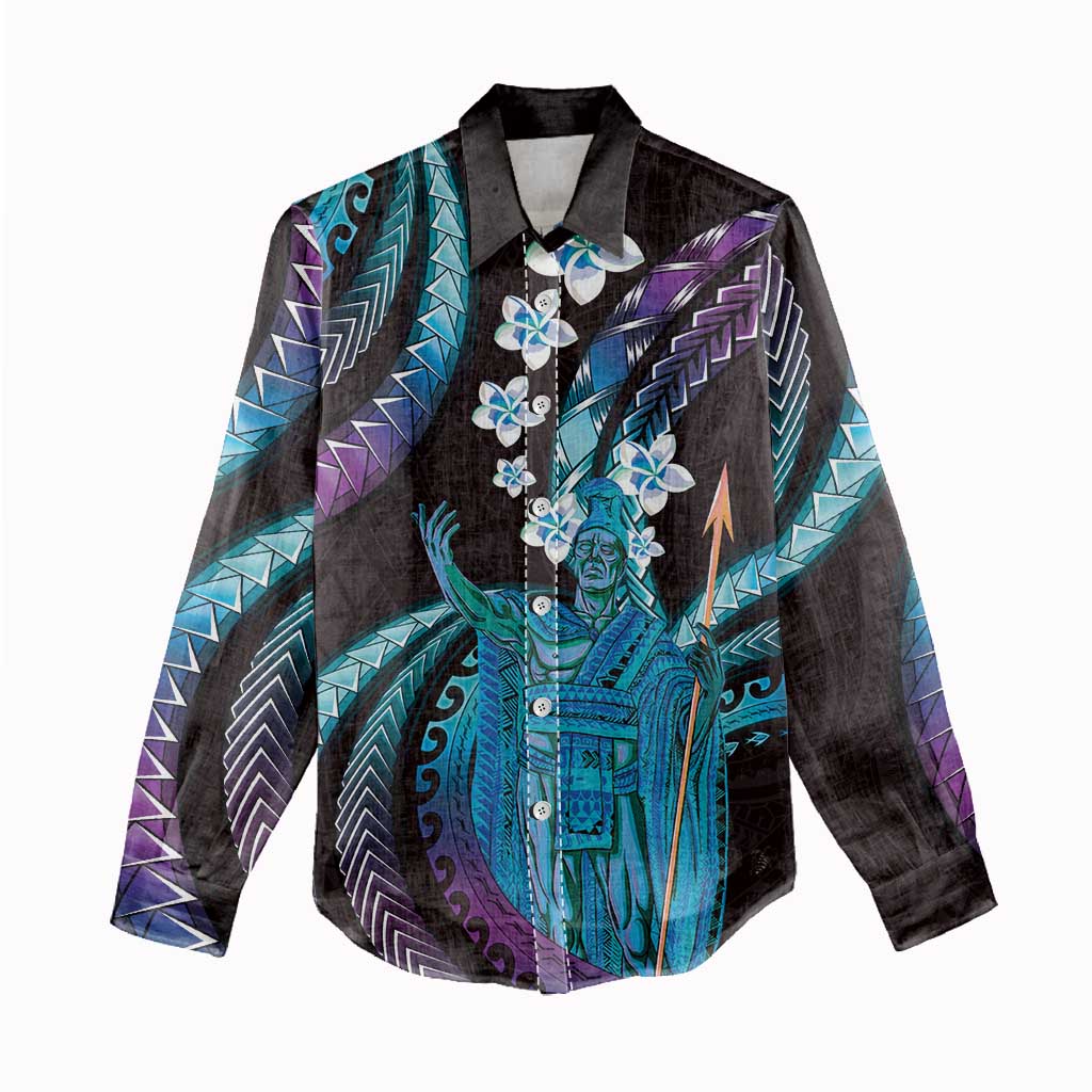 Hawaii King Kamehameha Women Casual Shirt Fantastic Plumeria Amethyst Gradient