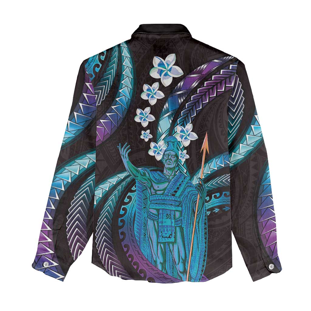 Hawaii King Kamehameha Women Casual Shirt Fantastic Plumeria Amethyst Gradient