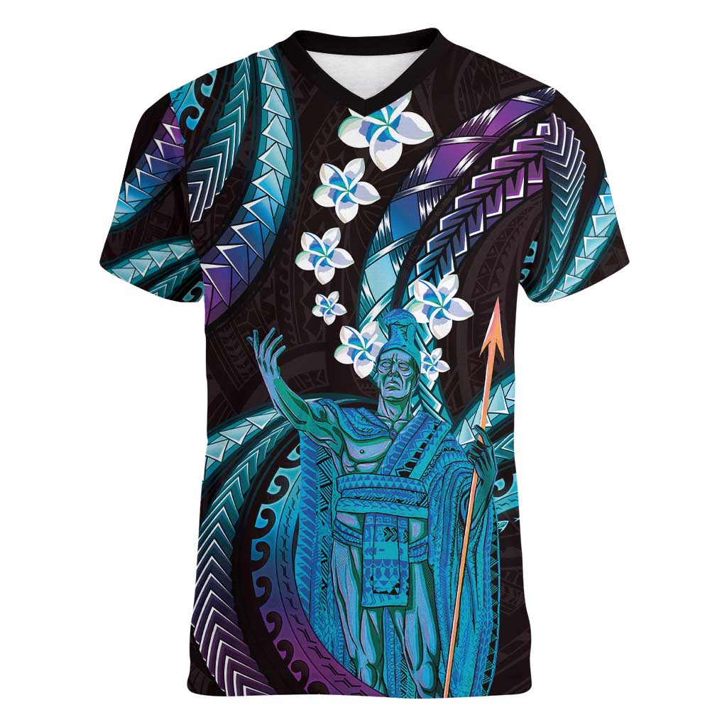 Hawaii King Kamehameha Women V-Neck T-Shirt Fantastic Plumeria Amethyst Gradient