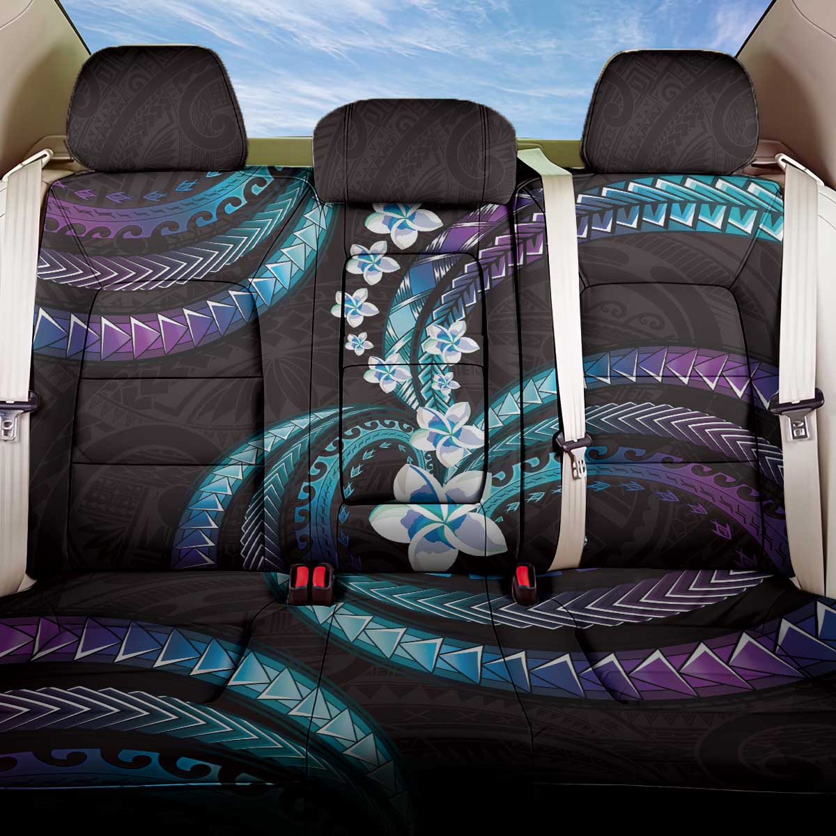 Hawaii Plumeria Back Car Seat Cover Amethyst Gradient Polynesian Pattern