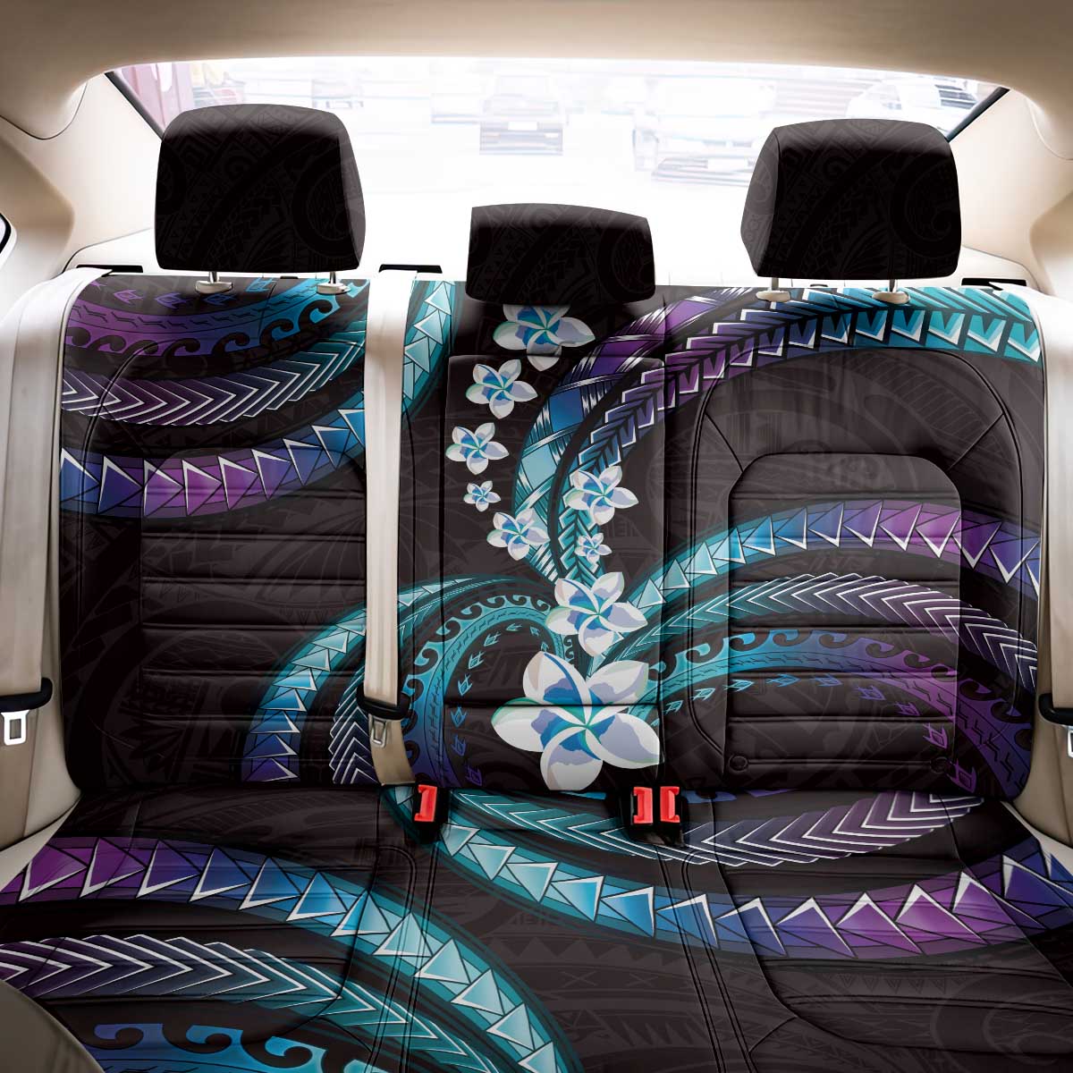 Hawaii Plumeria Back Car Seat Cover Amethyst Gradient Polynesian Pattern
