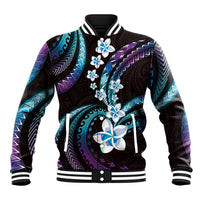 Hawaii Plumeria Baseball Jacket Amethyst Gradient Polynesian Pattern
