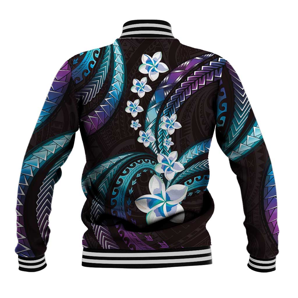 Hawaii Plumeria Baseball Jacket Amethyst Gradient Polynesian Pattern