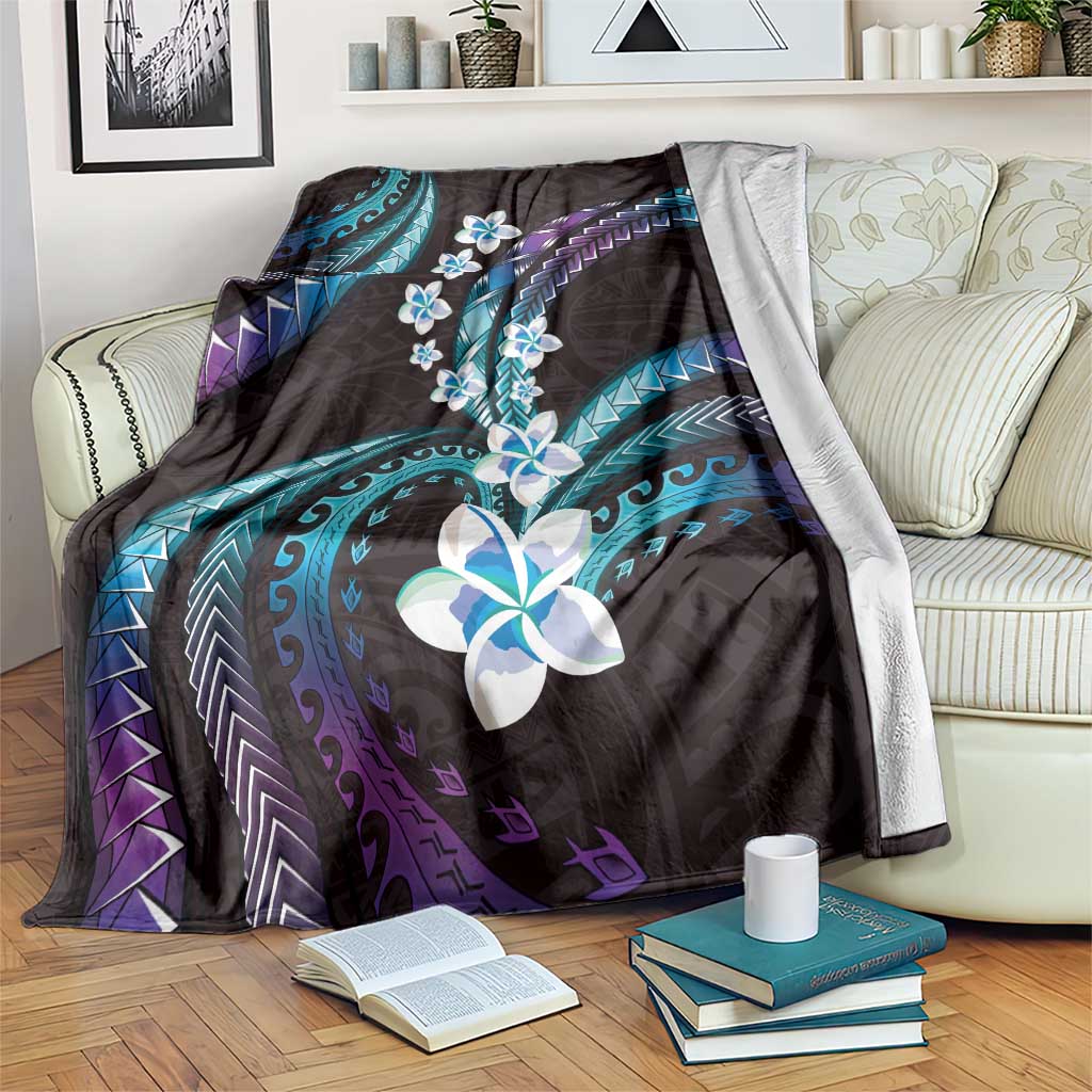 Hawaii Plumeria Blanket Amethyst Gradient Polynesian Pattern