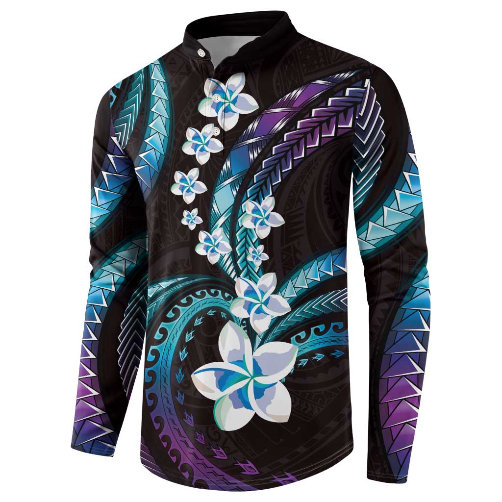 Hawaii Plumeria Button Sweatshirt Amethyst Gradient Polynesian Pattern