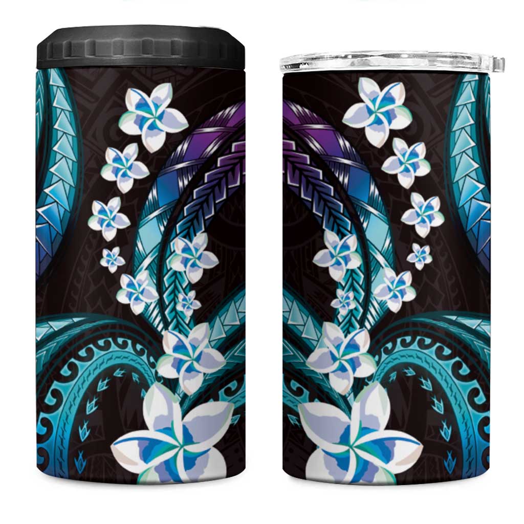 Hawaii Plumeria 4 in 1 Can Cooler Tumbler Amethyst Gradient Polynesian Pattern