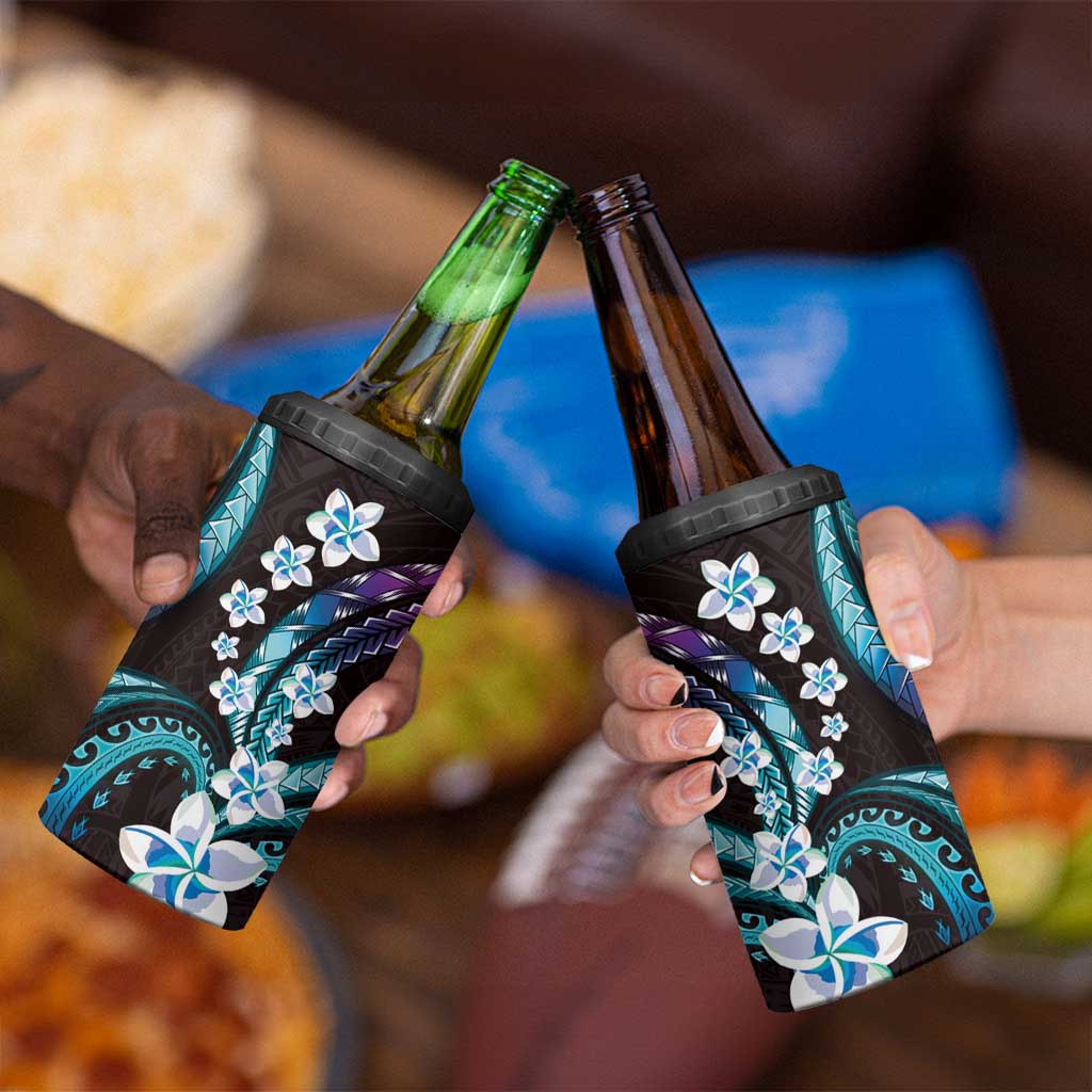 Hawaii Plumeria 4 in 1 Can Cooler Tumbler Amethyst Gradient Polynesian Pattern