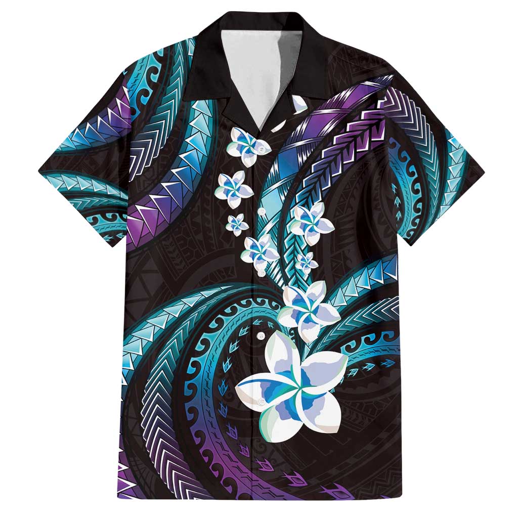 Hawaii Plumeria Family Matching Long Sleeve Bodycon Dress and Hawaiian Shirt Amethyst Gradient Polynesian Pattern