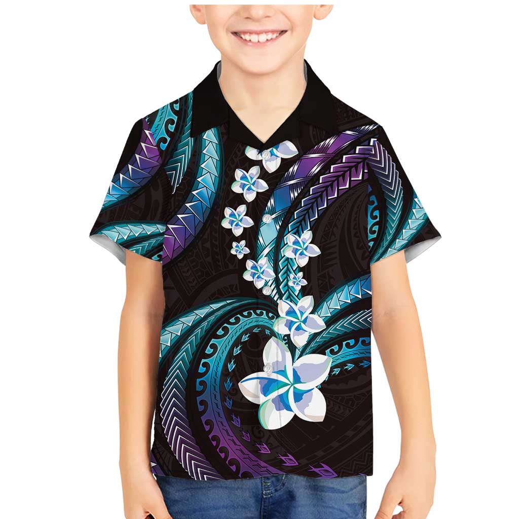 Hawaii Plumeria Family Matching Mermaid Dress and Hawaiian Shirt Amethyst Gradient Polynesian Pattern