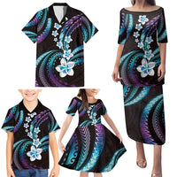 Hawaii Plumeria Family Matching Puletasi and Hawaiian Shirt Amethyst Gradient Polynesian Pattern