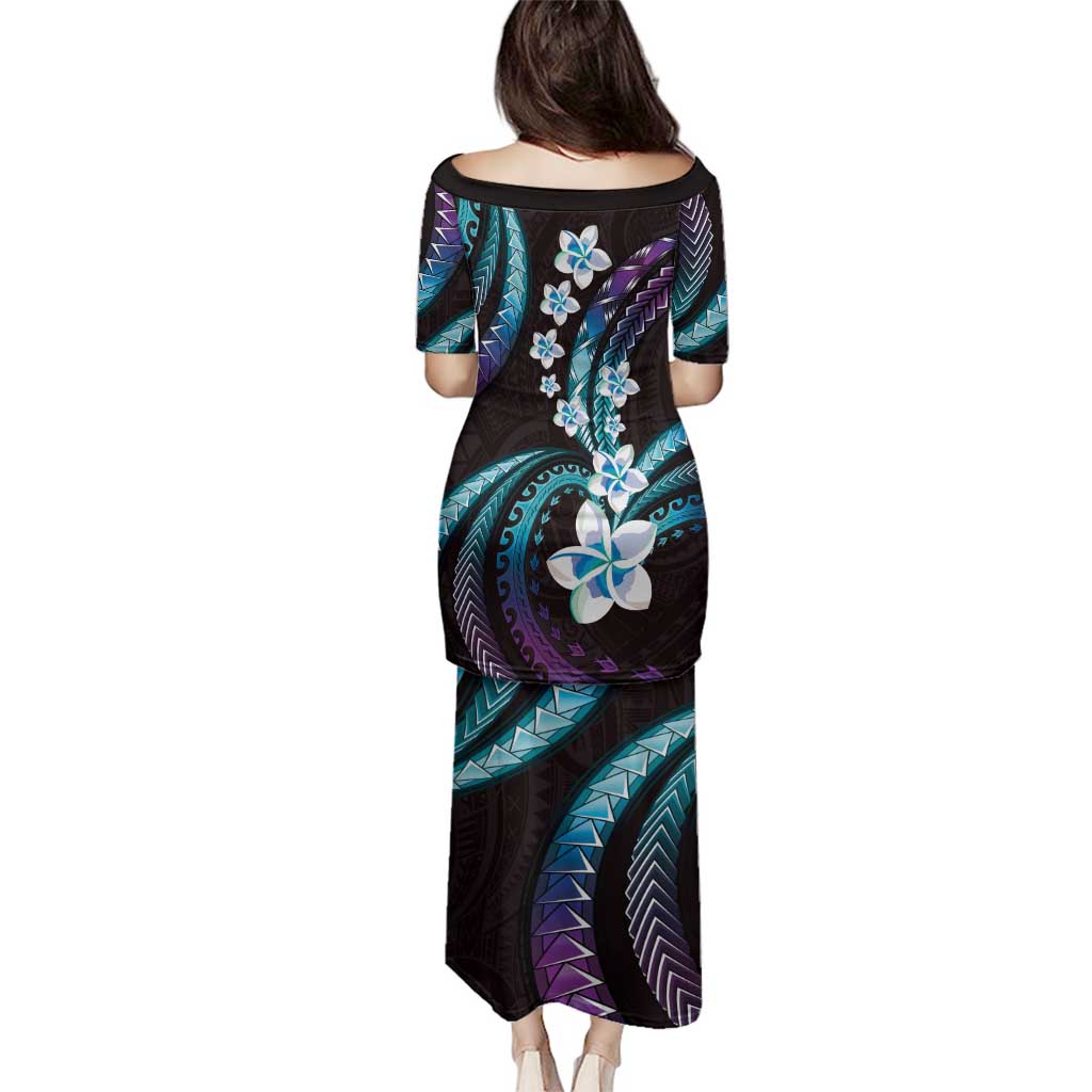 Hawaii Plumeria Family Matching Puletasi and Hawaiian Shirt Amethyst Gradient Polynesian Pattern