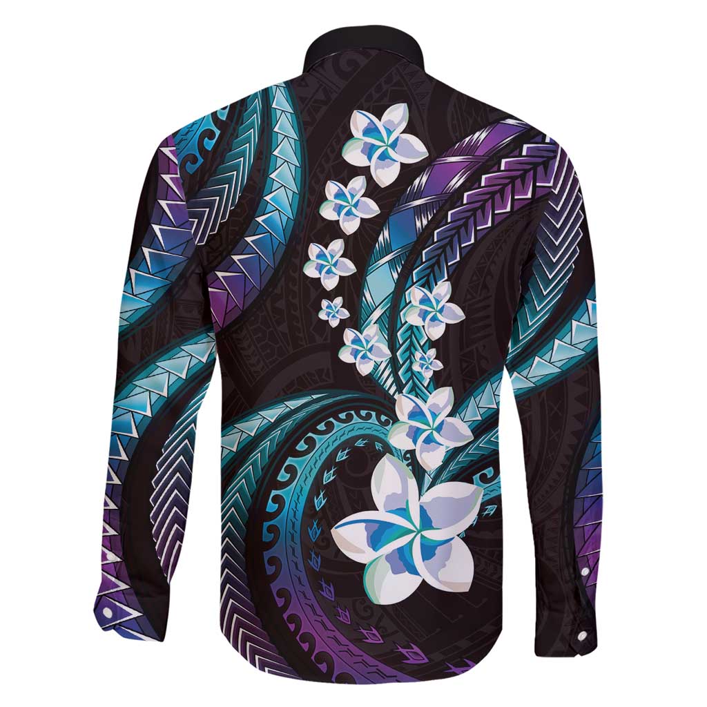 Hawaii Plumeria Family Matching Short Sleeve Bodycon Dress and Hawaiian Shirt Amethyst Gradient Polynesian Pattern