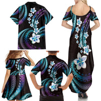 Hawaii Plumeria Family Matching Summer Maxi Dress and Hawaiian Shirt Amethyst Gradient Polynesian Pattern