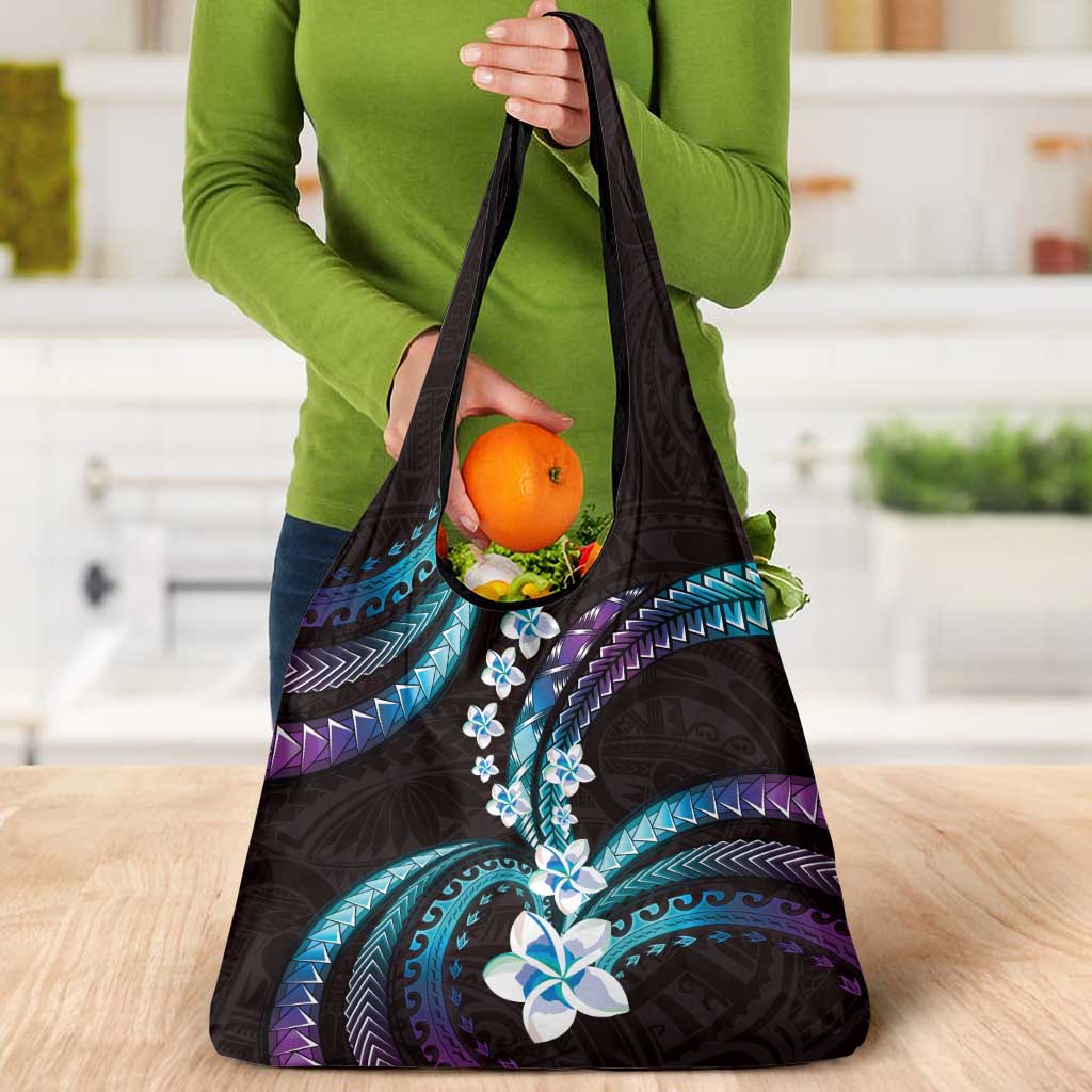 Hawaii Plumeria Grocery Bag Amethyst Gradient Polynesian Pattern