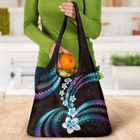 Hawaii Plumeria Grocery Bag Amethyst Gradient Polynesian Pattern