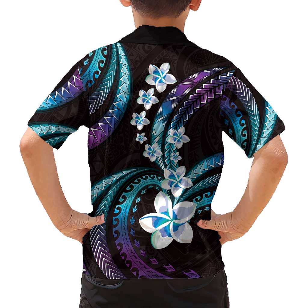 Hawaii Plumeria Kid Hawaiian Shirt Amethyst Gradient Polynesian Pattern