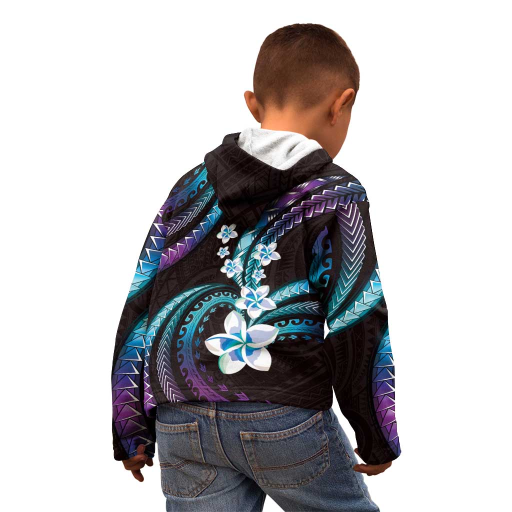 Hawaii Plumeria Kid Hoodie Amethyst Gradient Polynesian Pattern