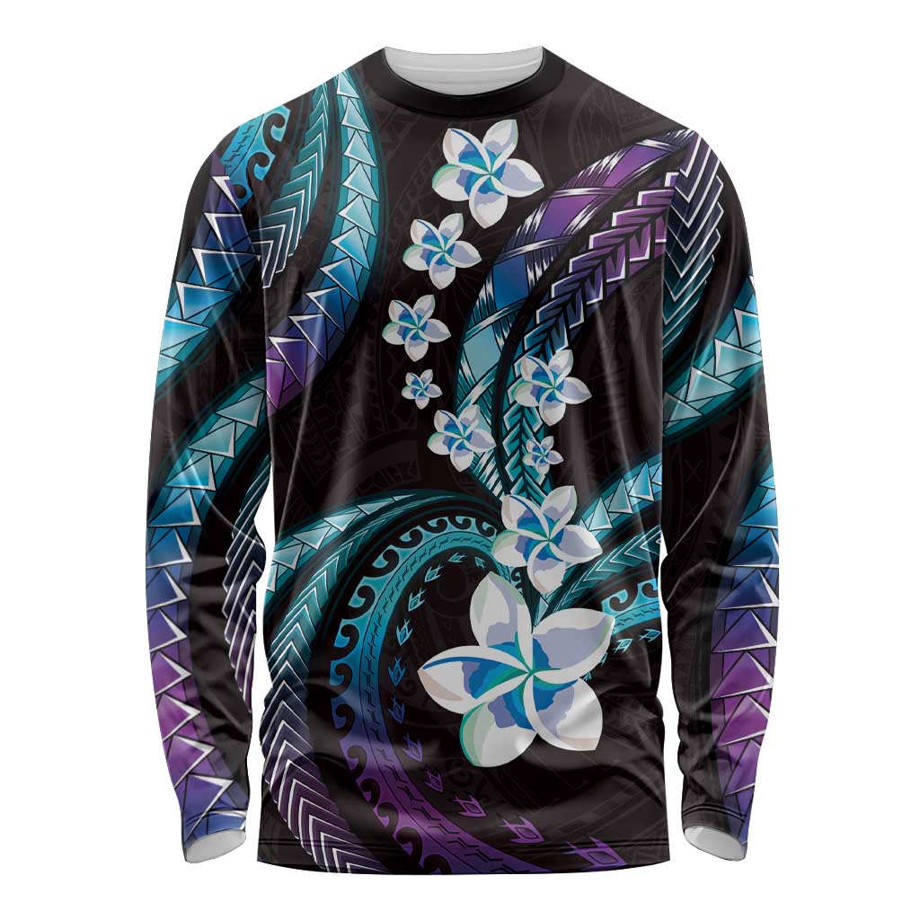 Hawaii Plumeria Long Sleeve Shirt Amethyst Gradient Polynesian Pattern