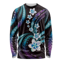 Hawaii Plumeria Long Sleeve Shirt Amethyst Gradient Polynesian Pattern