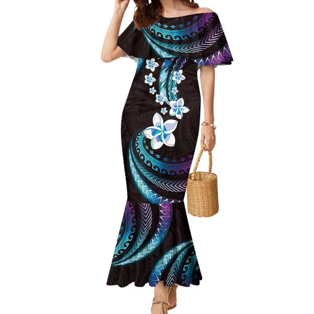 Hawaii Plumeria Mermaid Dress Amethyst Gradient Polynesian Pattern