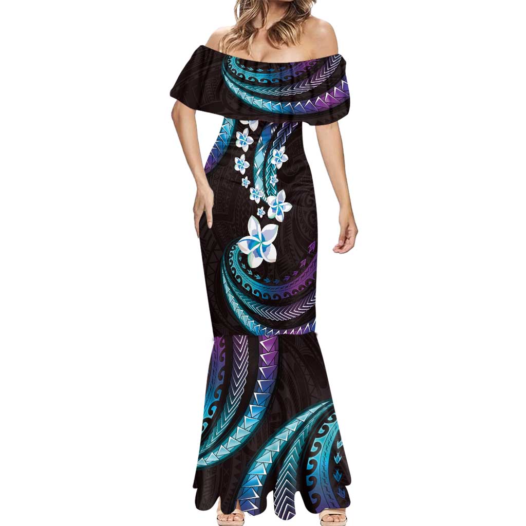 Hawaii Plumeria Mermaid Dress Amethyst Gradient Polynesian Pattern