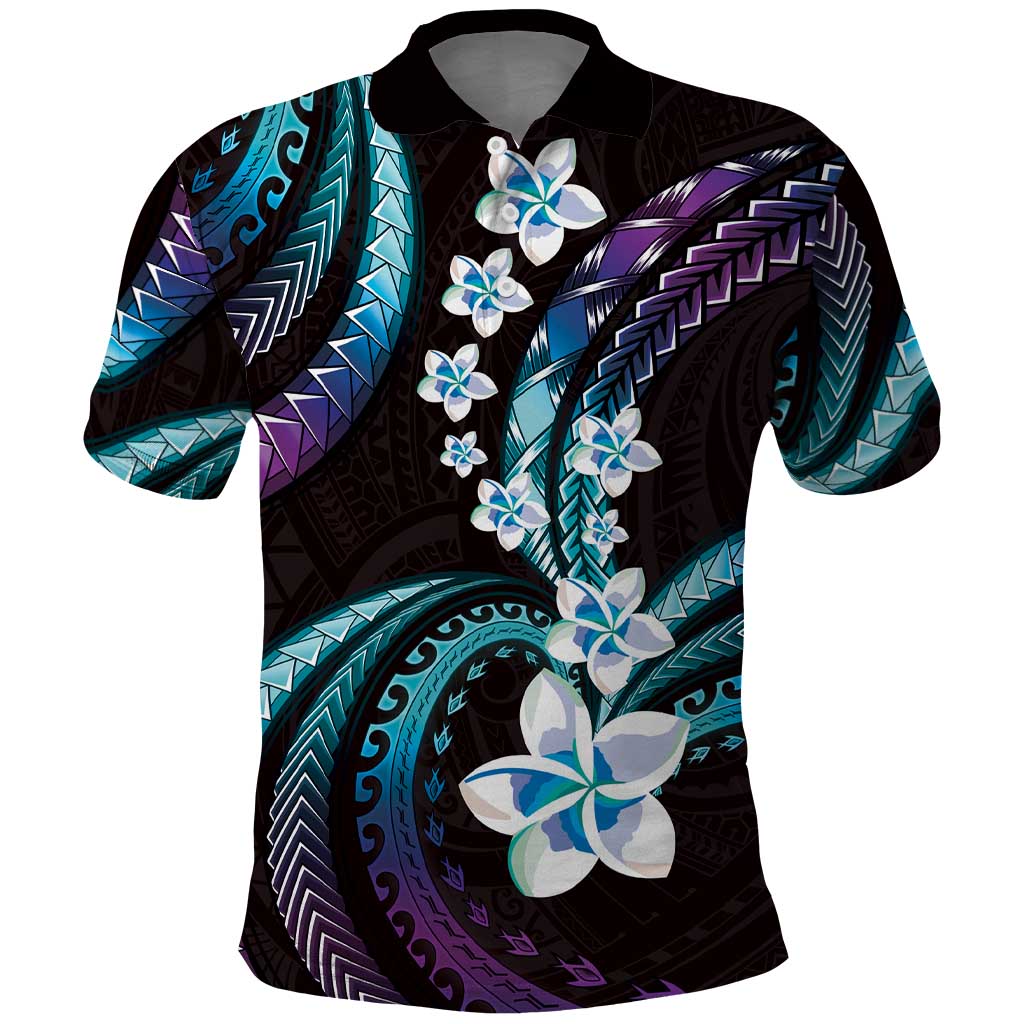 Hawaii Plumeria Polo Shirt Amethyst Gradient Polynesian Pattern