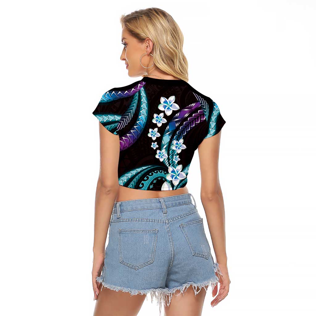 Hawaii Plumeria Raglan Cropped T Shirt Amethyst Gradient Polynesian Pattern