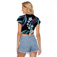 Hawaii Plumeria Raglan Cropped T Shirt Amethyst Gradient Polynesian Pattern