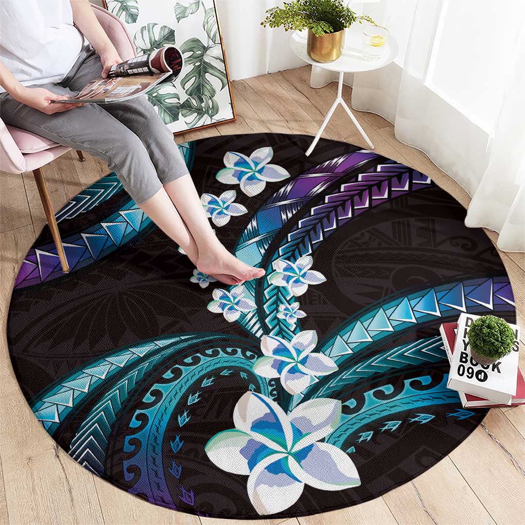 Hawaii Plumeria Round Carpet Amethyst Gradient Polynesian Pattern