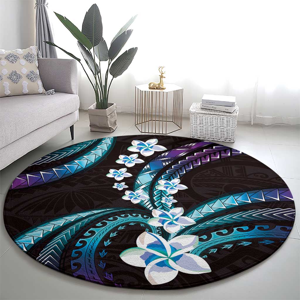 Hawaii Plumeria Round Carpet Amethyst Gradient Polynesian Pattern