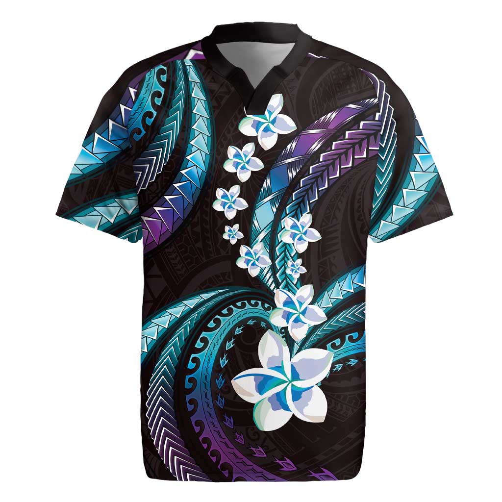 Hawaii Plumeria Rugby Jersey Amethyst Gradient Polynesian Pattern