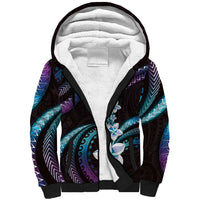 Hawaii Plumeria Sherpa Hoodie Amethyst Gradient Polynesian Pattern
