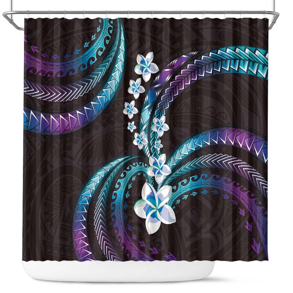 Hawaii Plumeria Shower Curtain Amethyst Gradient Polynesian Pattern