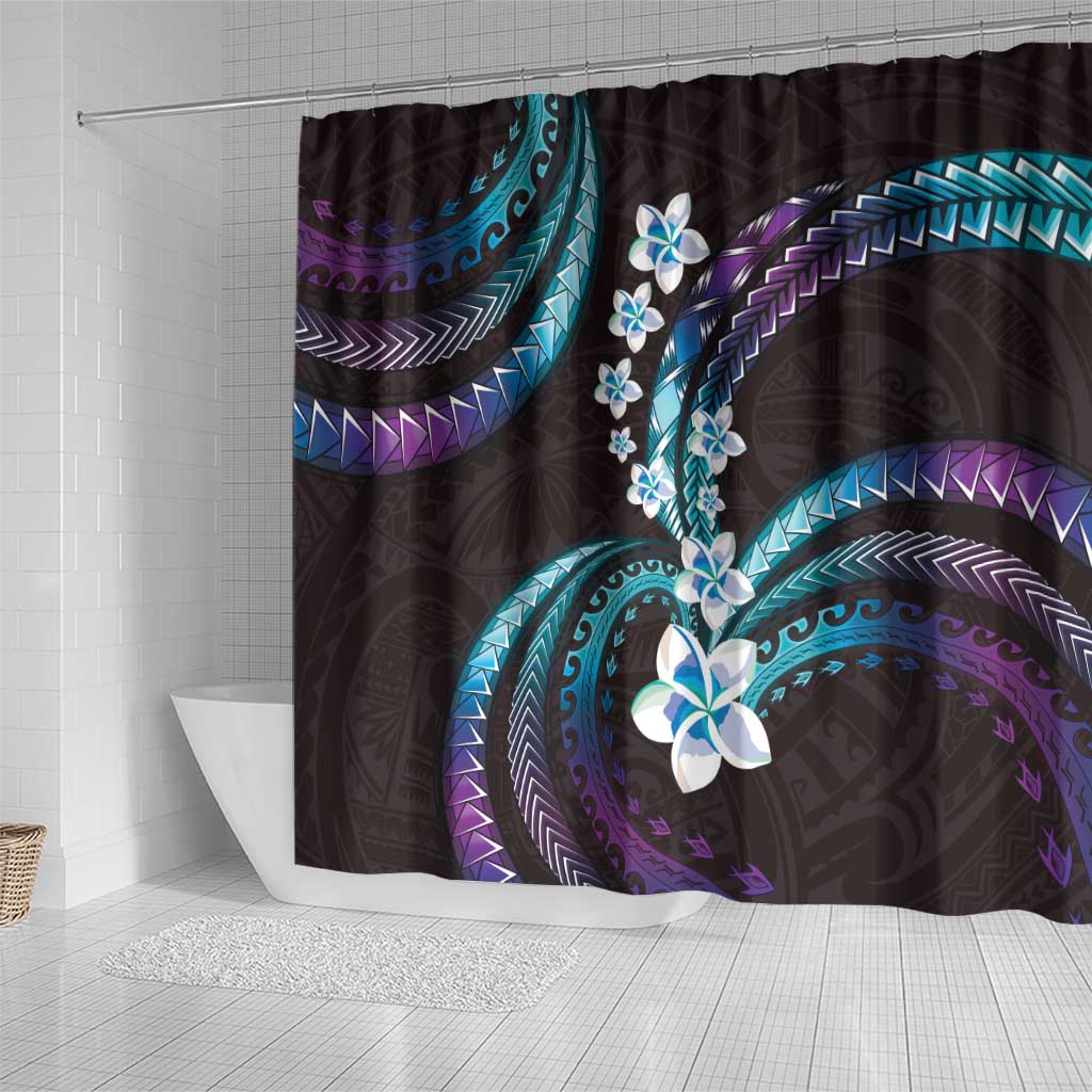 Hawaii Plumeria Shower Curtain Amethyst Gradient Polynesian Pattern