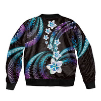 Hawaii Plumeria Sleeve Zip Bomber Jacket Amethyst Gradient Polynesian Pattern