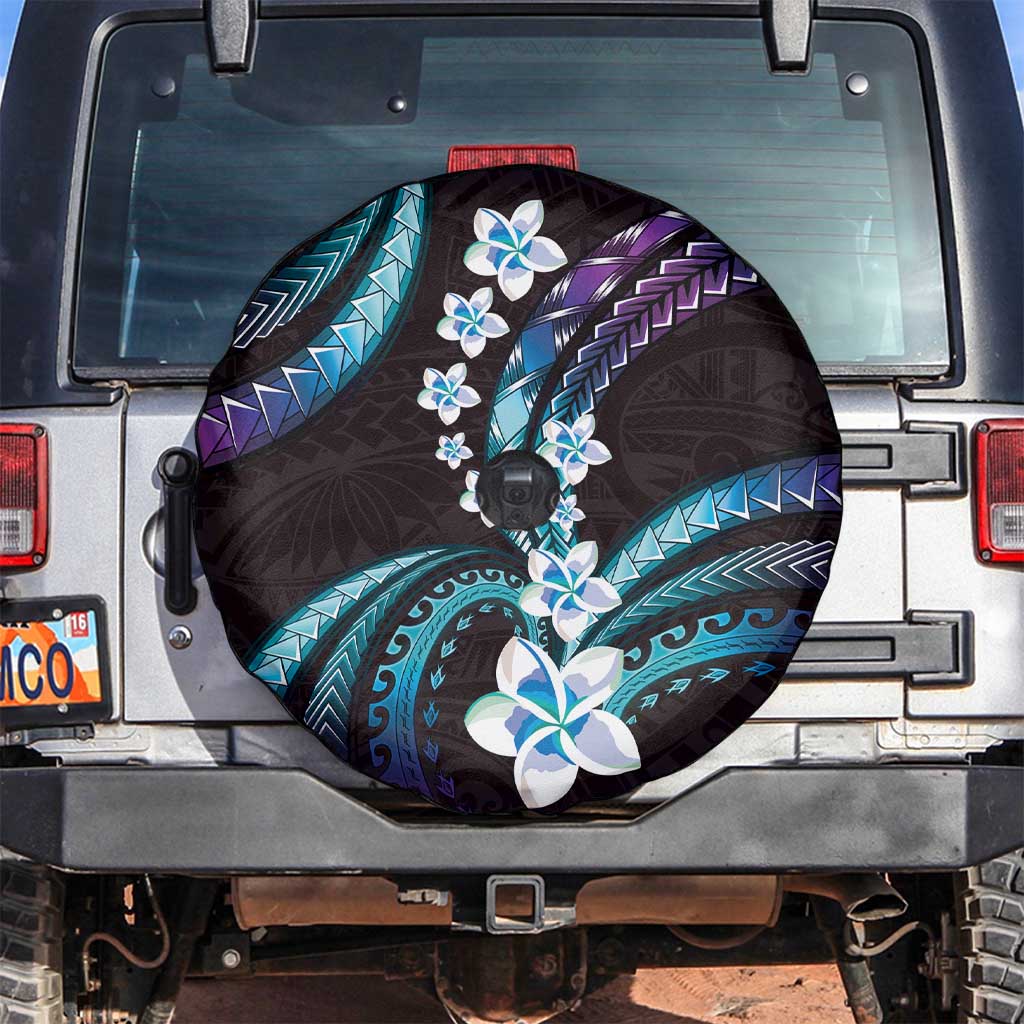 Hawaii Plumeria Spare Tire Cover Amethyst Gradient Polynesian Pattern