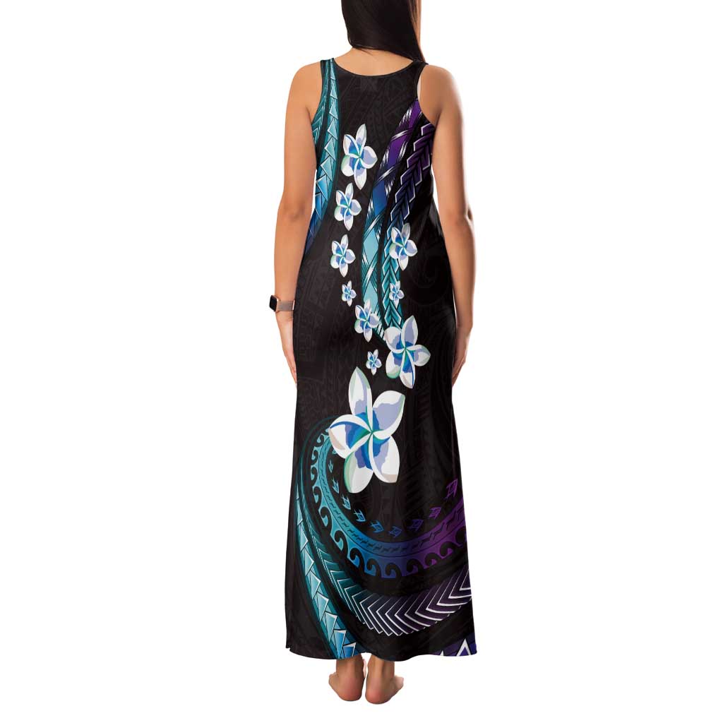 Hawaii Plumeria Tank Maxi Dress Amethyst Gradient Polynesian Pattern