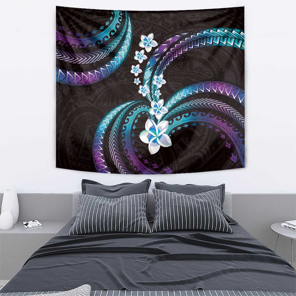 Hawaii Plumeria Tapestry Amethyst Gradient Polynesian Pattern
