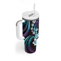 Hawaii Plumeria Tumbler With Handle Amethyst Gradient Polynesian Pattern