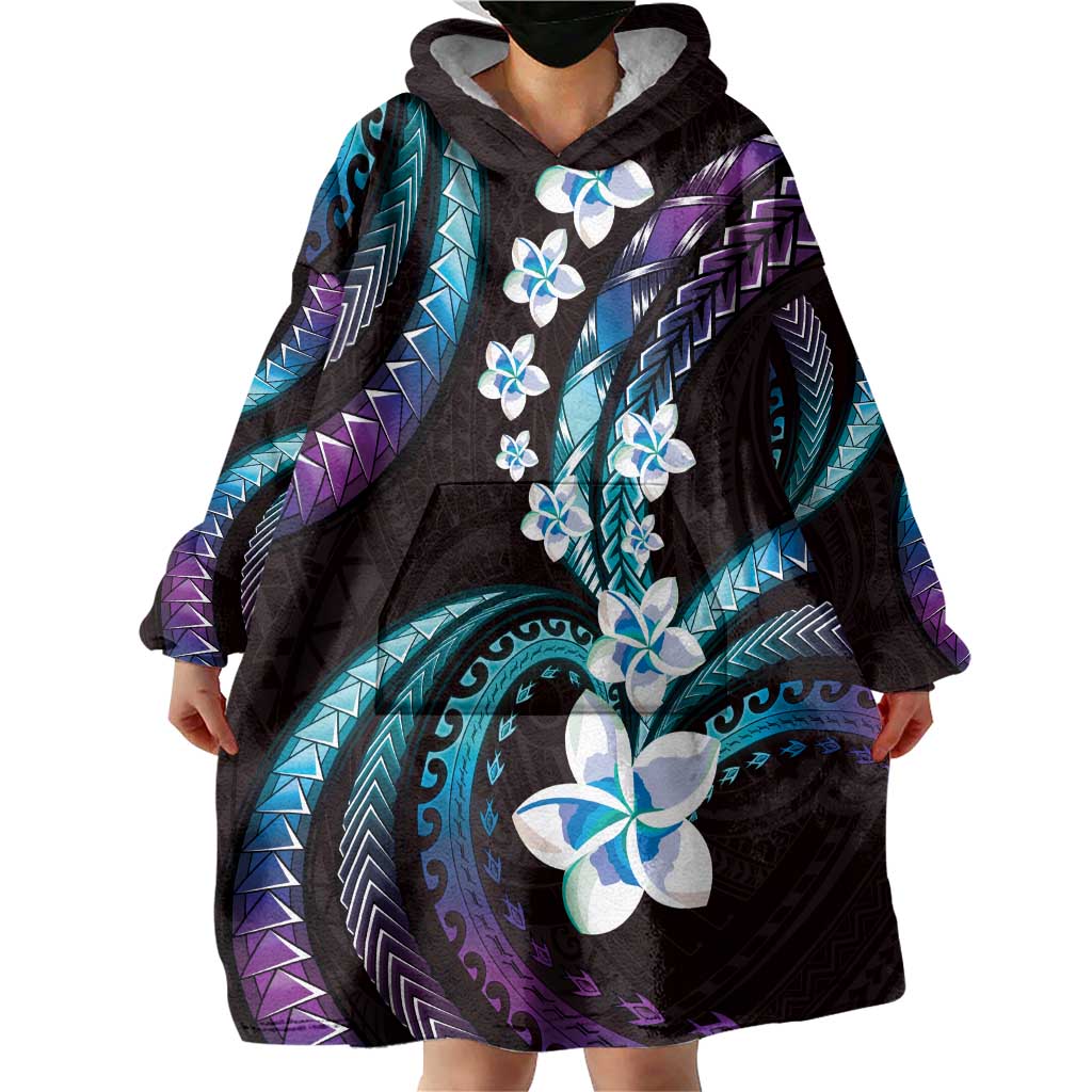Hawaii Plumeria Wearable Blanket Hoodie Amethyst Gradient Polynesian Pattern