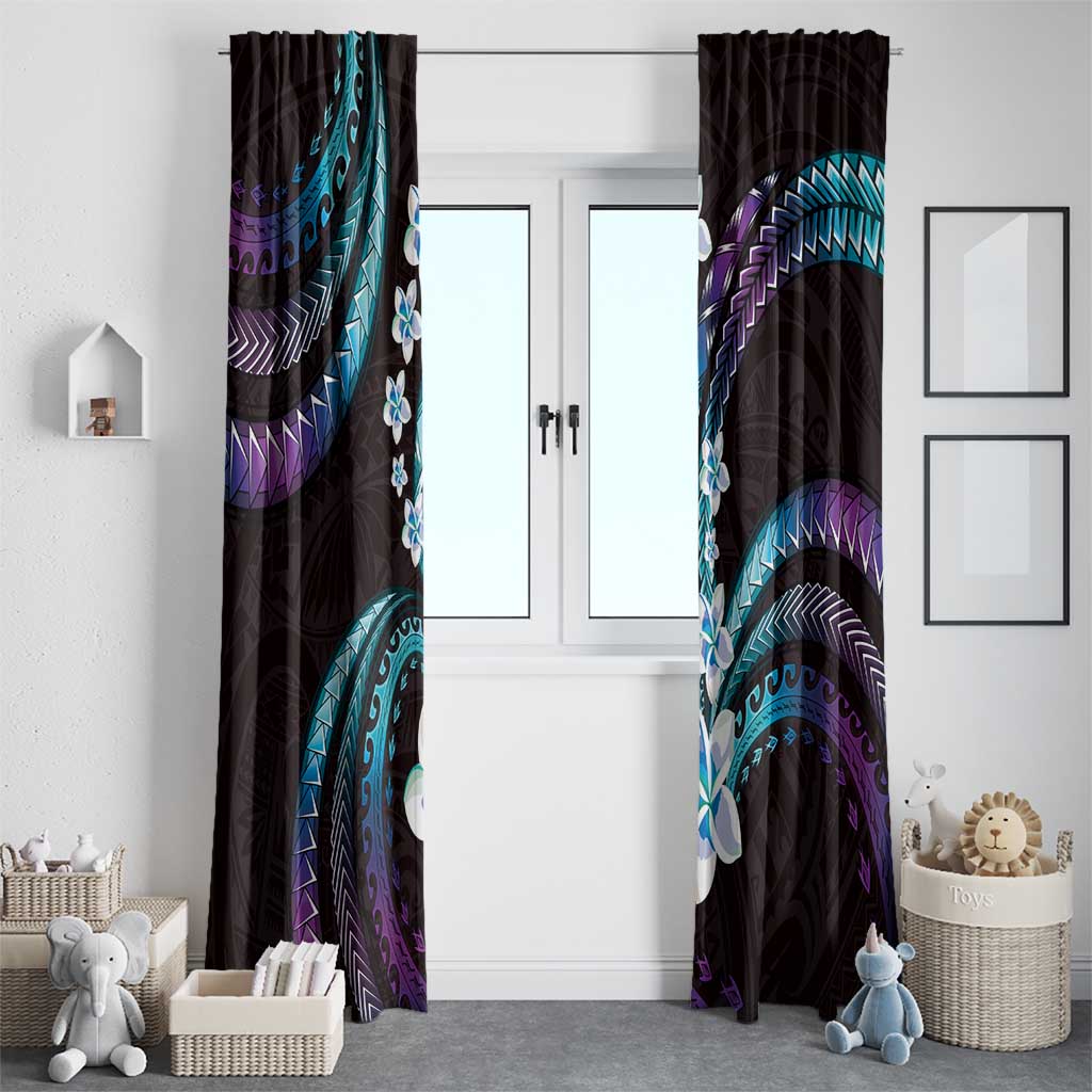 Hawaii Plumeria Window Curtain Amethyst Gradient Polynesian Pattern