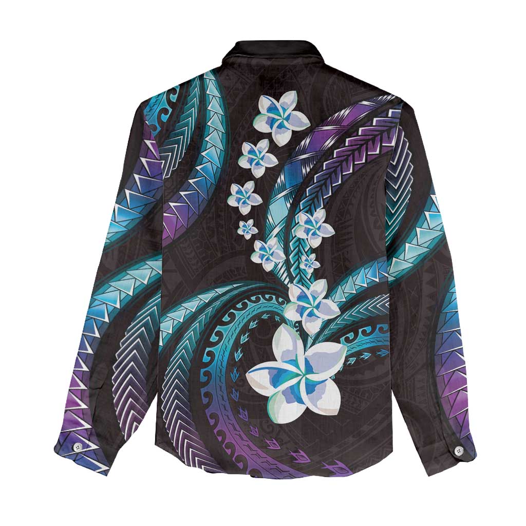 Hawaii Plumeria Women Casual Shirt Amethyst Gradient Polynesian Pattern