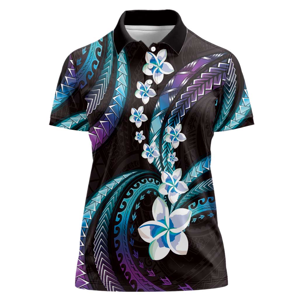 Hawaii Plumeria Women Polo Shirt Amethyst Gradient Polynesian Pattern
