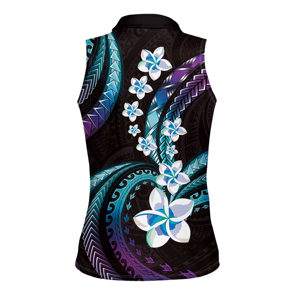 Hawaii Plumeria Women Sleeveless Polo Shirt Amethyst Gradient Polynesian Pattern