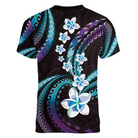 Hawaii Plumeria Women V-Neck T-Shirt Amethyst Gradient Polynesian Pattern