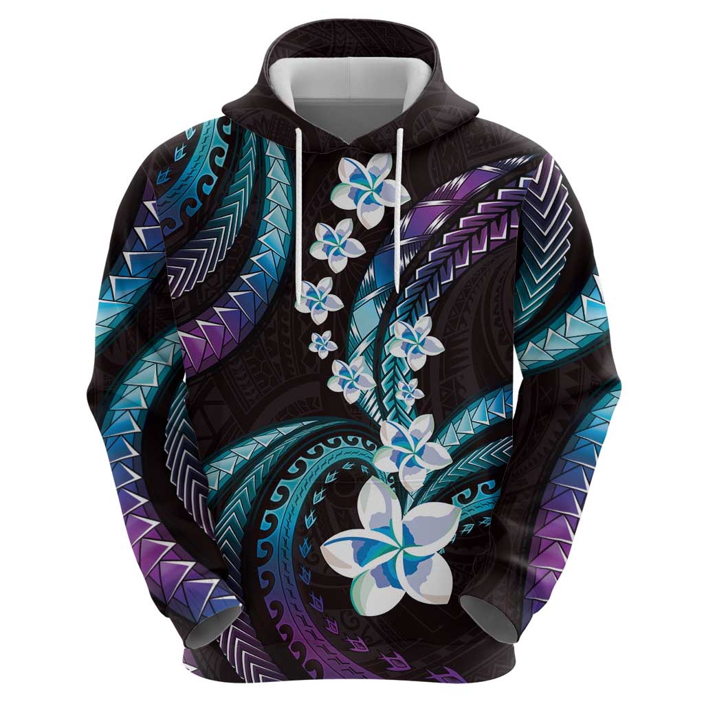 Hawaii Plumeria Zip Hoodie Amethyst Gradient Polynesian Pattern